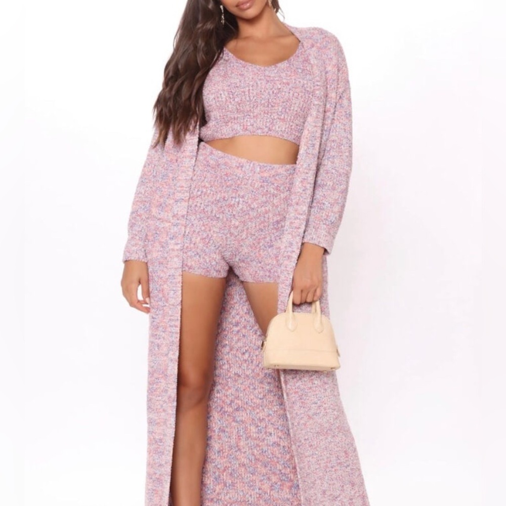 Fashion Nova Sweet Candy 3 Piece Sweater Short Set